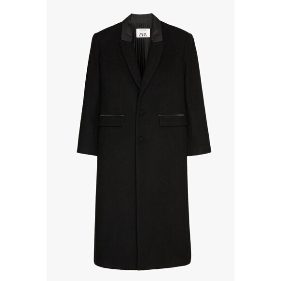 ZARA WOOL COAT WITH PLEATED LINING LIMITED EDITION BLACK MEDIUM - Picture 4 of 16